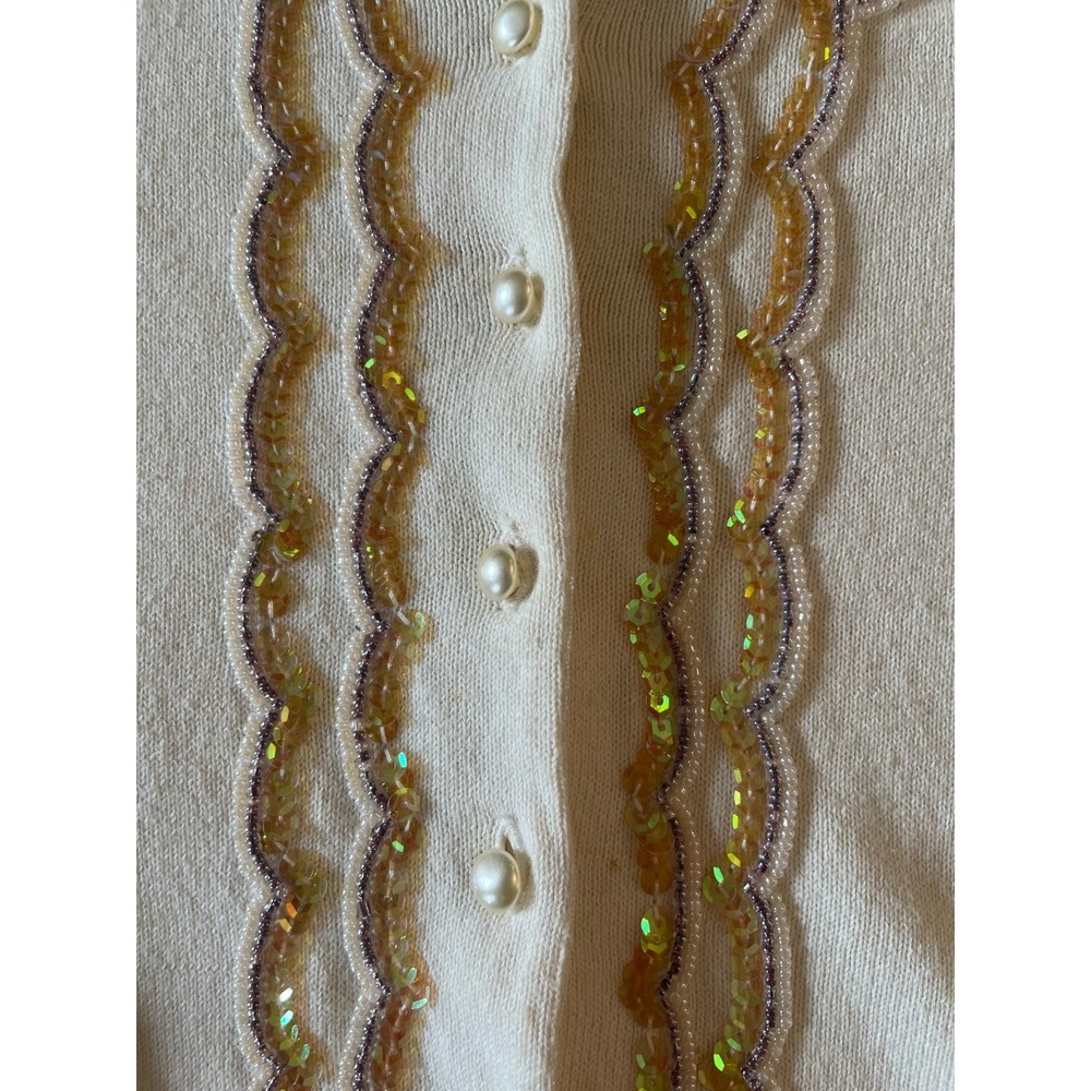 Vintage Y2K Odille Cardigan Sweater Sz S Beaded Sequins Pearls Old Money Cottage - Picture 3 of 8